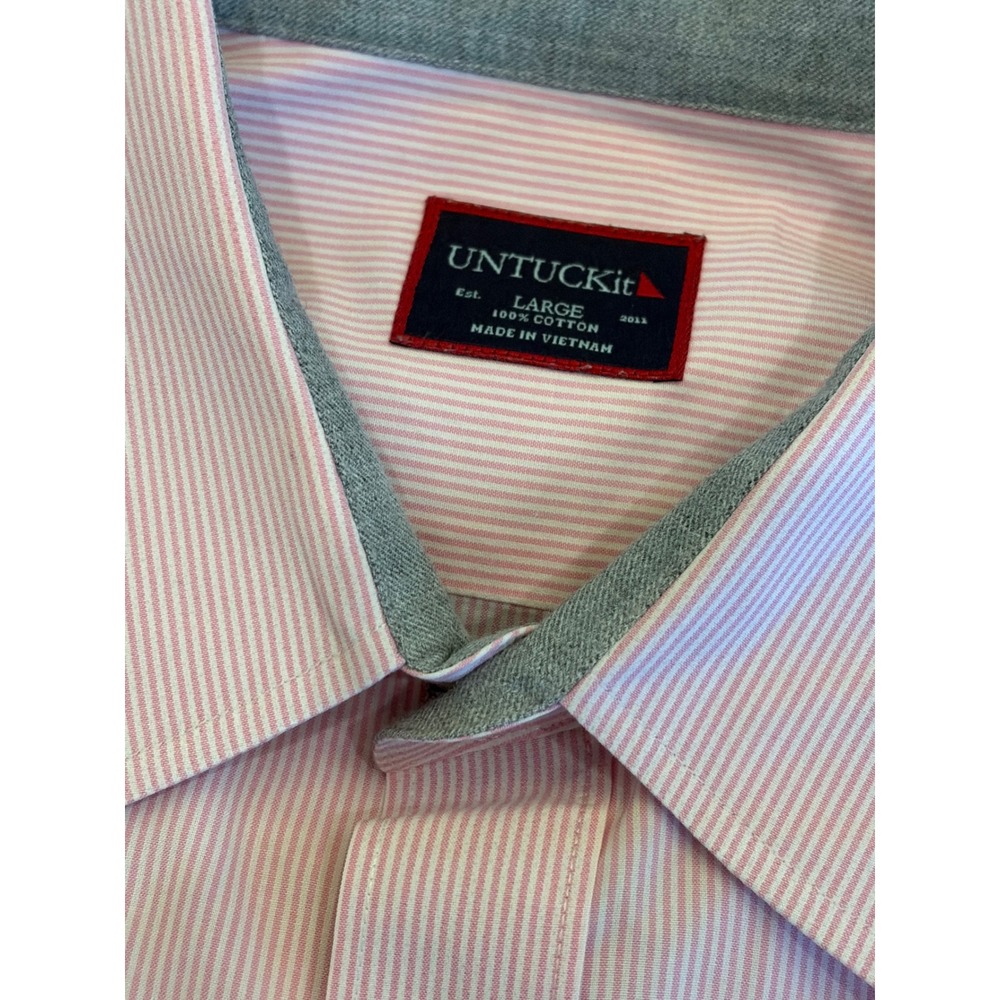 UNTUCKit Mens Large Pink White Micro Stripe Cotton Long Sleeve Button Down Shirt